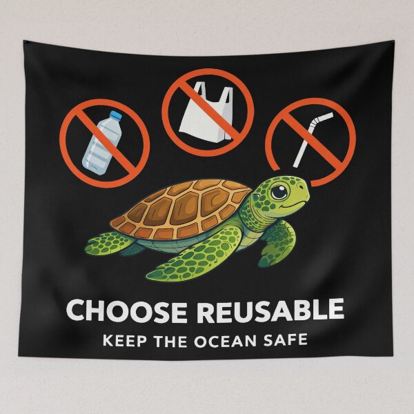 Item preview,  No Plastic Sea Turtle Ban Single Use Plastic Eco Art designed and sold by zoughlal.