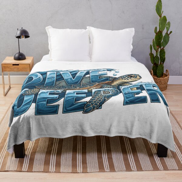 Item preview, Dive Deeper Blue Typography Sea Turtle Art designed and sold by zoughlal.