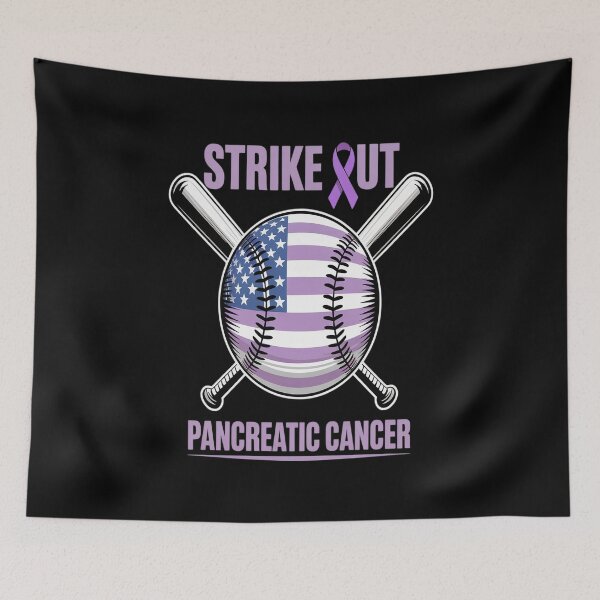 Item preview, American Flag Strikeout Pancreatic Cancer Baseball designed and sold by KonopikaaArt.