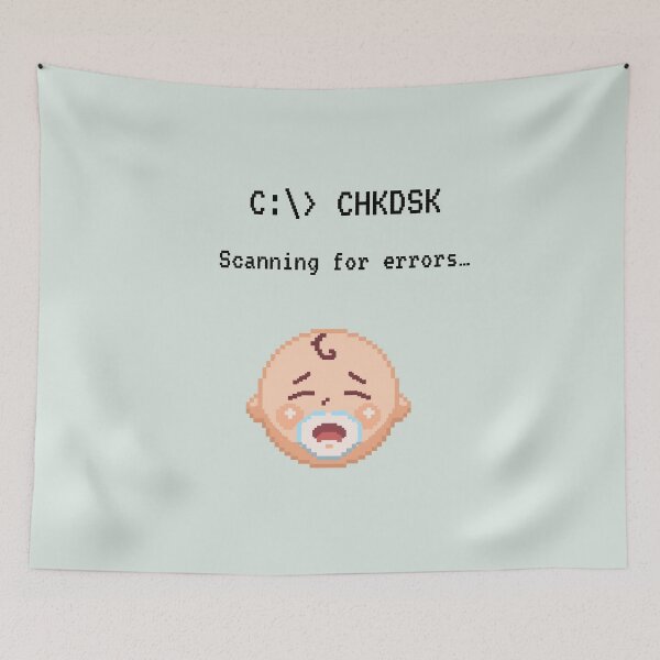 Item preview, C:> CHKDSK – Scanning for Errors Baby Pixel Art, Funny Parenting Tech Humour designed and sold by MadeInNapTime.