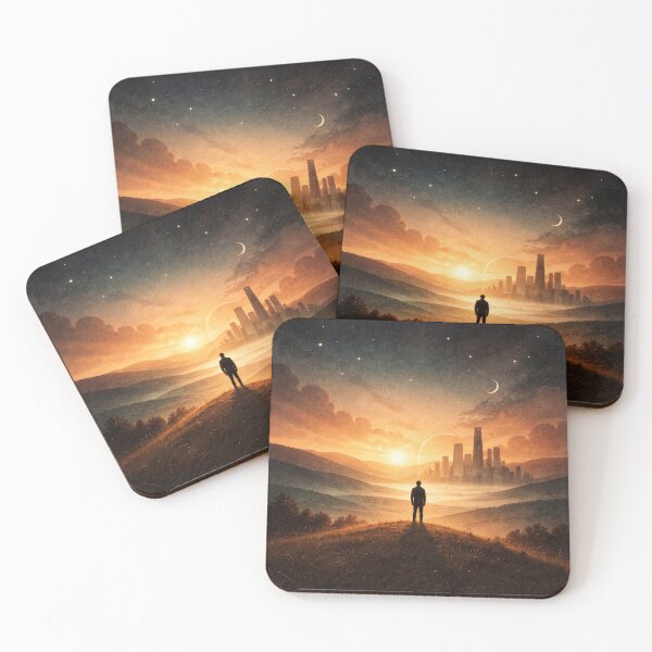 Item preview, Surreal Futuristic Landscape Wall Art – Calm Sci-Fi Sunset Illustration designed and sold by leen12 Art Designs Prints.