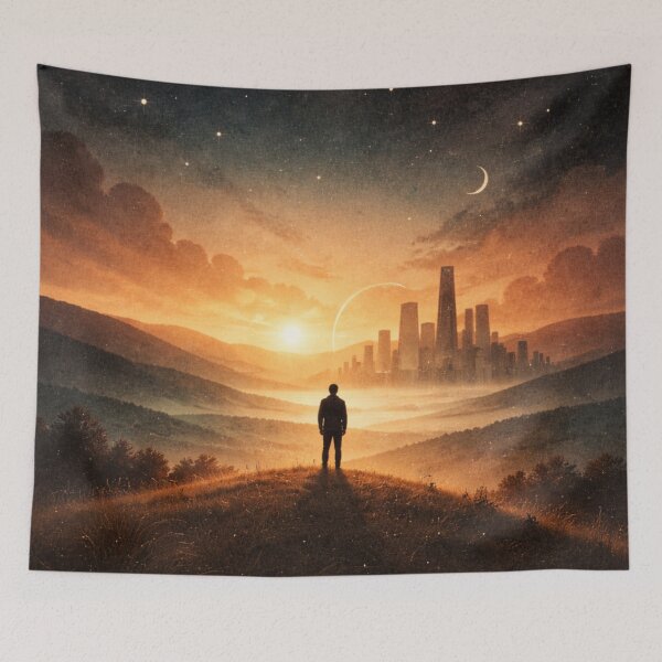 Item preview, Surreal Futuristic Landscape Wall Art – Calm Sci-Fi Sunset Illustration designed and sold by leen12 Art Designs Prints.