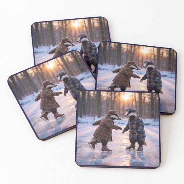 Item preview, Adorable Badger Couple Ice Skating designed and sold by Tridentulus.