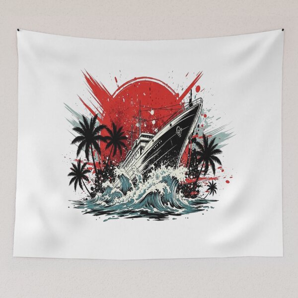 Item preview, Black Pearl Ship – Dramatic Ocean Storm Grunge Illustration designed and sold by Mohsin0.