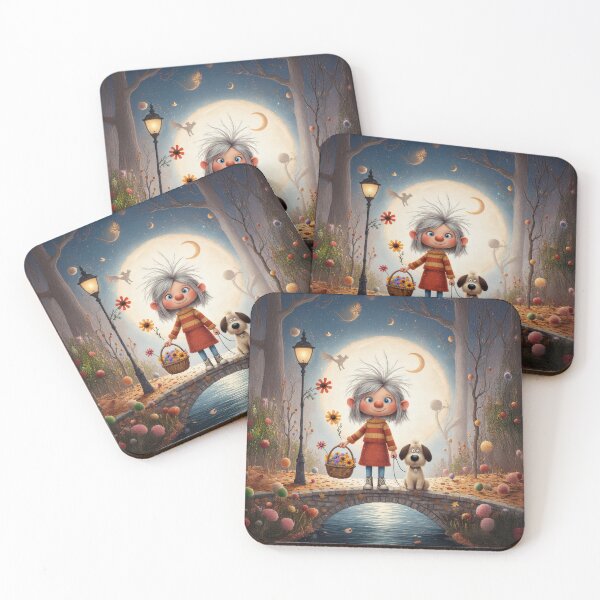 Item preview, CMoonlit Walk with Flowers – Whimsical Storybook Night Illustration designed and sold by Whimsical Hug.