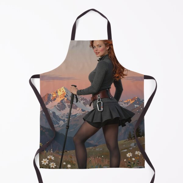 Item preview, Red-haired hiker stands before mountains designed and sold by CathryneDelamort.