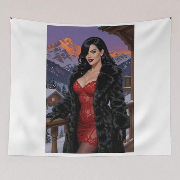 Item preview, Cassandra alpenglow in red lace and fur coat designed and sold by CathryneDelamort.