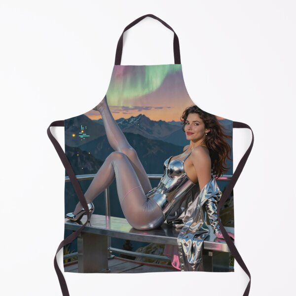 Item preview, Woman in metallic outfit poses under aurora designed and sold by CathryneDelamort.