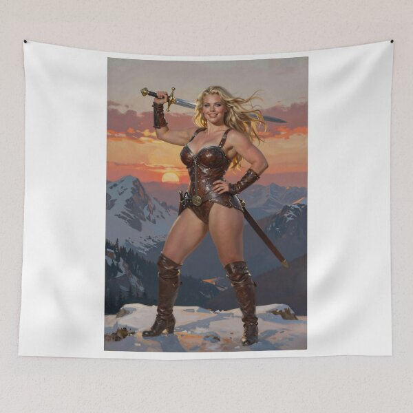 Item preview, Blonde warrior in leather armor atop snowy peak designed and sold by CathryneDelamort.