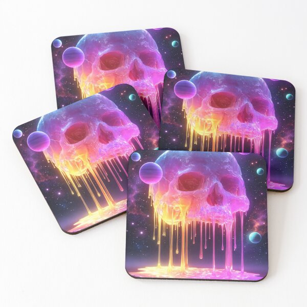 Item preview, Melting Skull in Space Neon Cosmic Surreal Galaxy Art designed and sold by ArgentoArt.