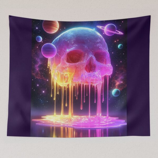 Item preview, Melting Skull in Space Neon Cosmic Surreal Galaxy Art designed and sold by ArgentoArt.