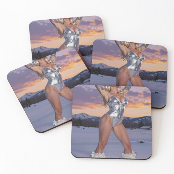 Item preview, Tattooed woman in silver bodysuit fur boots designed and sold by CathryneDelamort.