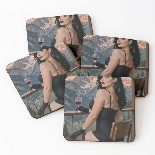 Item preview, Cassandra sips wine alpenglow bathes mountains designed and sold by CathryneDelamort.