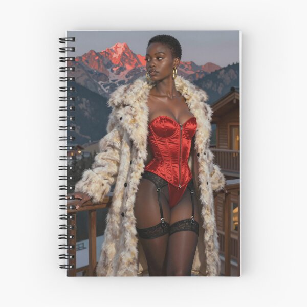 Item preview, Black woman in red corset fur coat mountains designed and sold by CathryneDelamort.