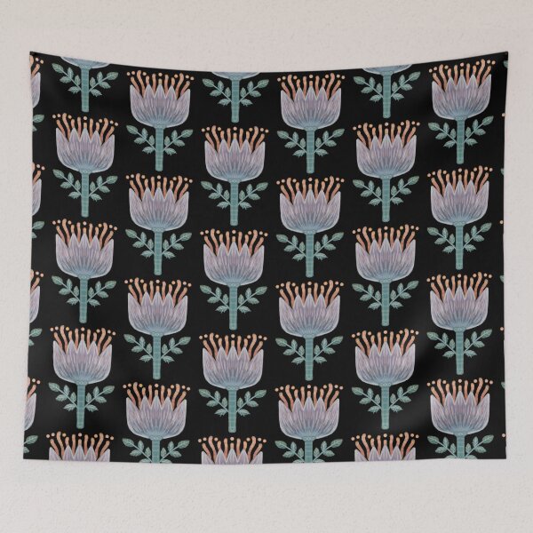 Item preview, Pasque flower, Gray, folklore pattern drawn, pastel art,  designed and sold by Dormitria.