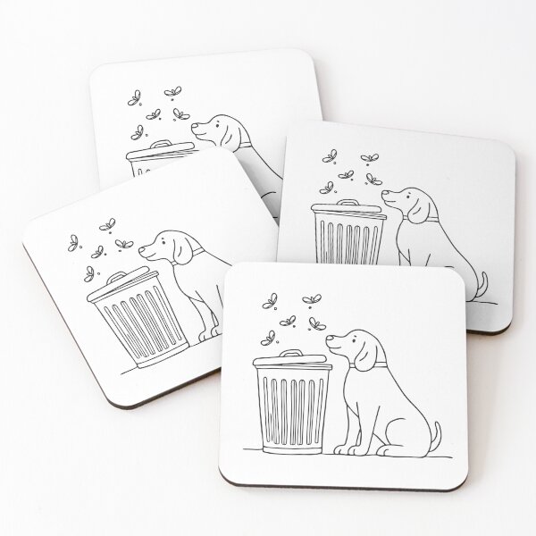 Item preview, A trash bin beside a dog with flies flying above   designed and sold by rasagamastore.