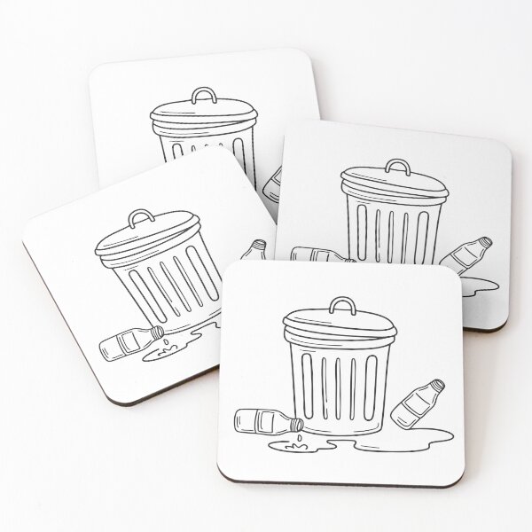 Item preview, A trash bin close to a leaking pipe, bottles scattered nearby   designed and sold by rasagamastore.
