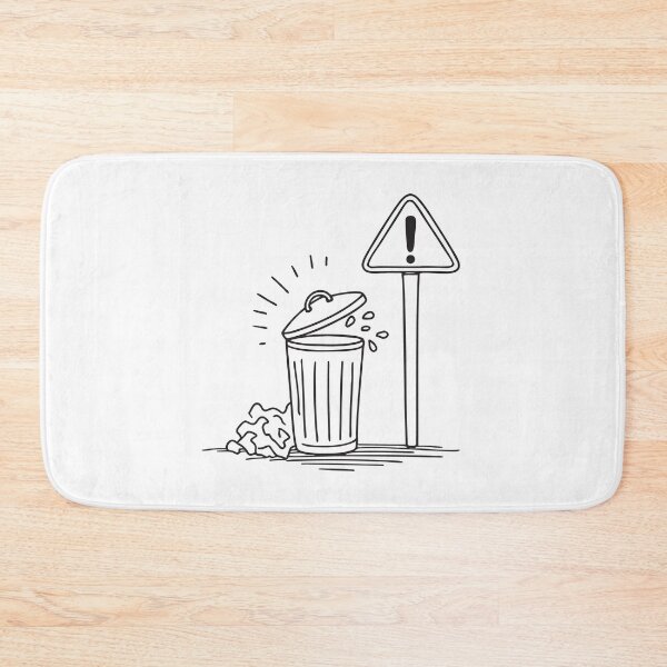 Item preview, A trash bin beneath a tilted signpost, garbage scattered below   designed and sold by rasagamastore.