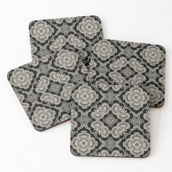 Item preview, Black & Cream Vintage Damask Floral Pattern designed and sold by Kruti Collection.