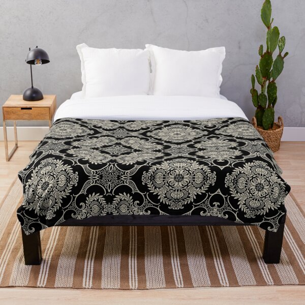 Item preview, Black & Cream Vintage Damask Floral Pattern designed and sold by Kruti Collection.