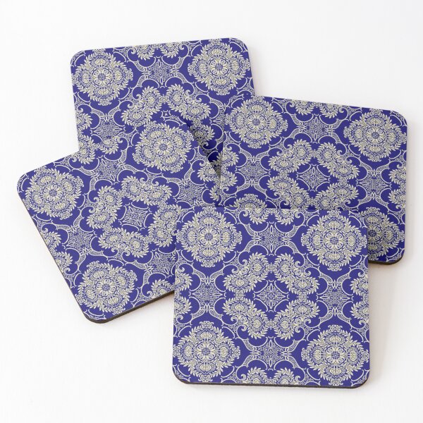 Item preview, Blue & Cream Vintage Damask Floral Pattern designed and sold by Kruti Collection.