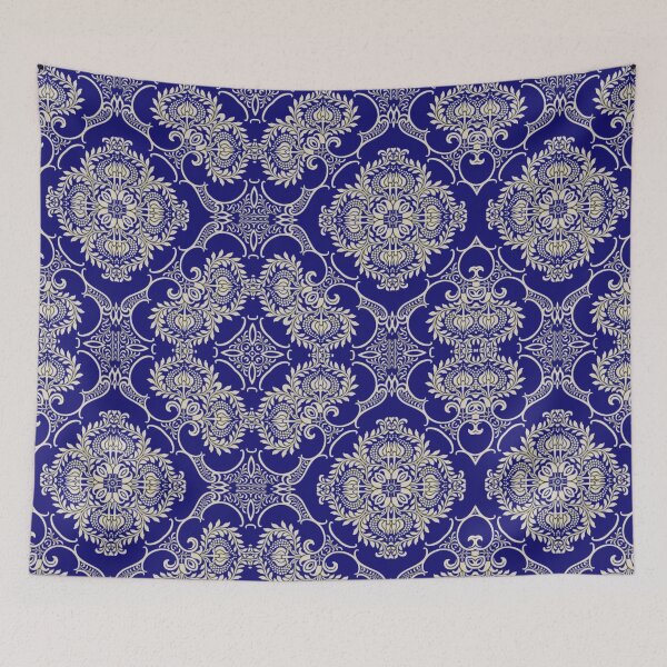Item preview, Blue & Cream Vintage Damask Floral Pattern designed and sold by Kruti Collection.