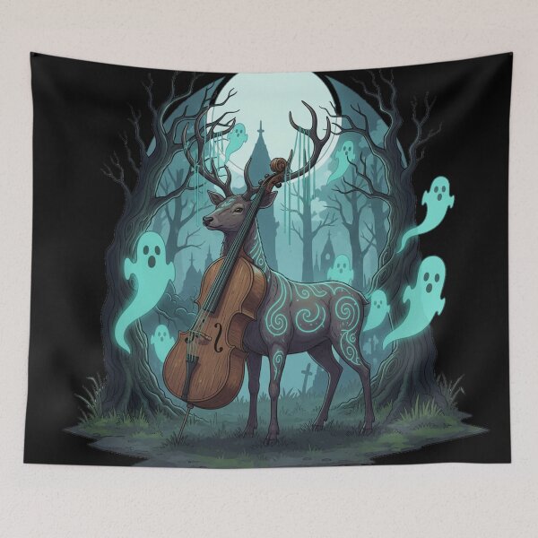 Item preview, Mystic Stag Bard With Double Bass Fantasy Illustration designed and sold by RebellDancer.