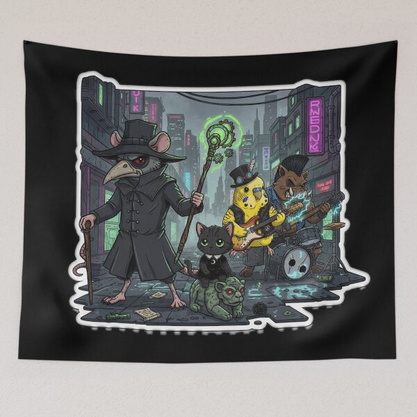 Item preview, Steampunk Animal Band In Futuristic City Epic Fantasy Art designed and sold by RebellDancer.