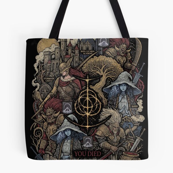 Item preview, Tarnished Pilgrimage Collage Dark Fantasy Realm Golden Tree Storm Castle Rot Wastes Lake Academy Mountain Giants Hidden Tree Fan Art Poster T-Shirt Sticker Print Gift designed and sold by Senpaiwaves.