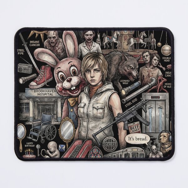 Item preview, Silent Hill 3 Cheryl Masons Nightmare Heather Horror Monsters Closer Double Head Nurse Pendulum Slurper Valtiel Missionary God Psychological Terror Fan Art Collage Poster T-Shirt Sticker Pyramid Head designed and sold by Senpaiwaves.