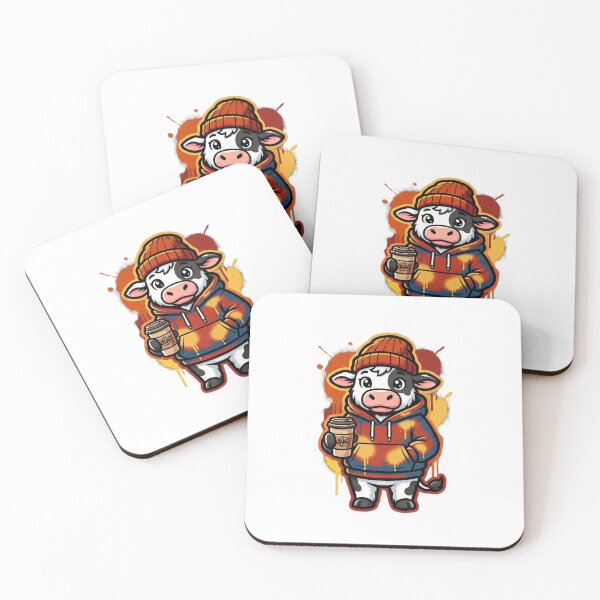 Item preview, Coffee Break Cow – Cozy Urban Street Art Illustration designed and sold by MiszungART.