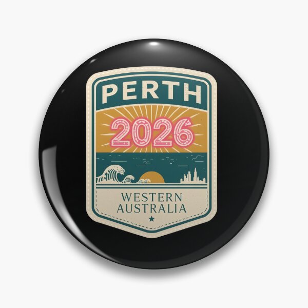 Item preview, Retro Perth 2026 Travel Badge T-Shirt Design - Waves & Skyline Western Australia designed and sold by FestivityFinds.