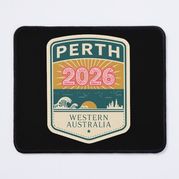 Item preview, Retro Perth 2026 Travel Badge T-Shirt Design - Waves & Skyline Western Australia designed and sold by FestivityFinds.