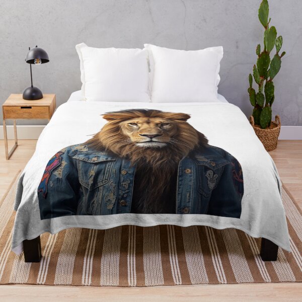 Item preview, Lion in Denim Jacket – Fierce Urban Style designed and sold by Kavya Art.