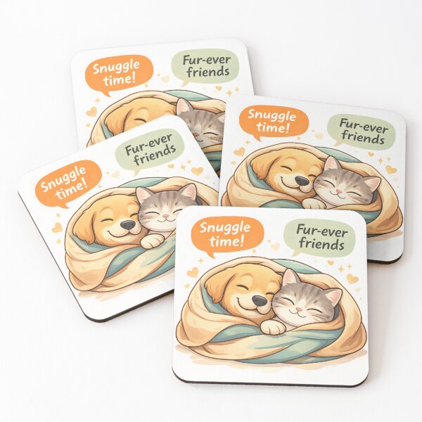Item preview, Snuggle Time – Fur-Ever Friends Cute Dog & Cat Illustration designed and sold by Furfolkz.