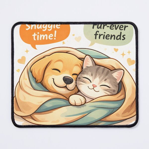 Item preview, Snuggle Time – Fur-Ever Friends Cute Dog & Cat Illustration designed and sold by Furfolkz.
