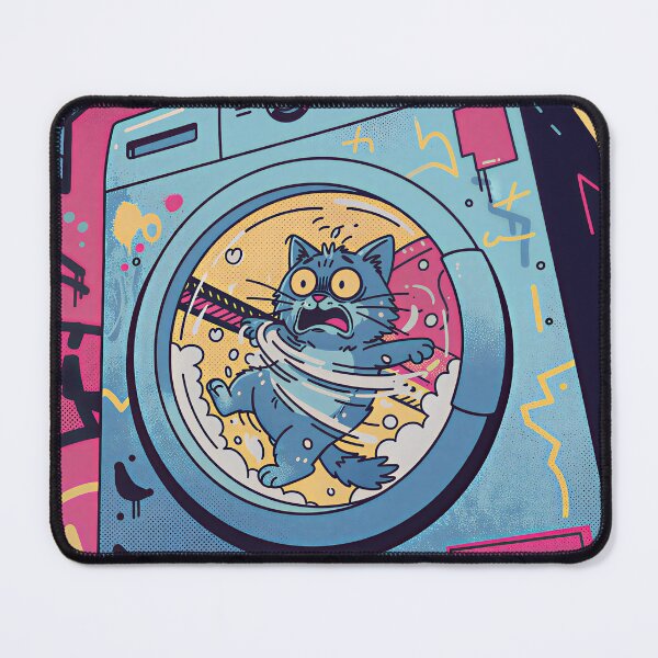 Item preview, Scared cartoon cat inside a washing machine  designed and sold by mayatA-rt.