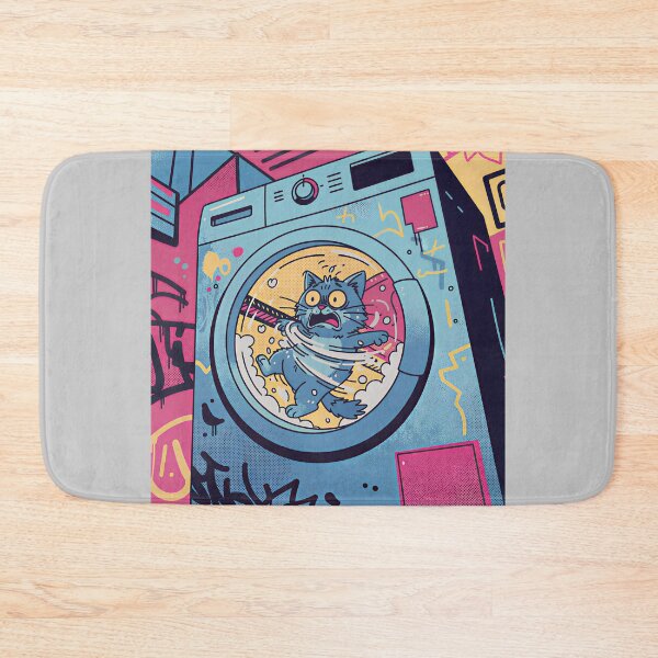 Item preview, Scared cartoon cat inside a washing machine  designed and sold by mayatA-rt.