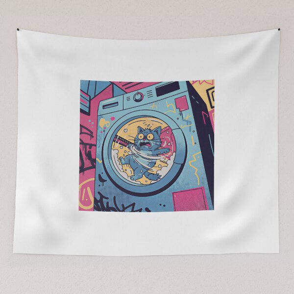 Item preview, Scared cartoon cat inside a washing machine  designed and sold by mayatA-rt.