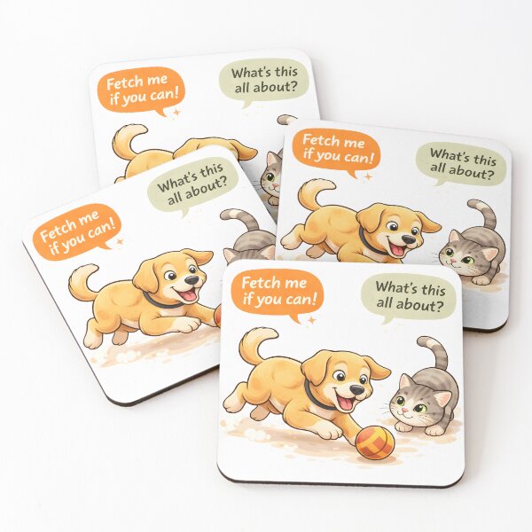 Item preview, Fetch Me If You Can – Playful Dog & Curious Cat Cartoon Design designed and sold by Furfolkz.