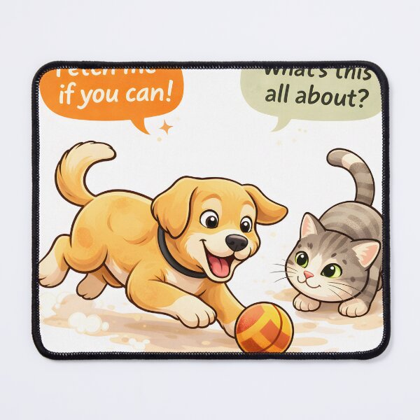 Item preview, Fetch Me If You Can – Playful Dog & Curious Cat Cartoon Design designed and sold by Furfolkz.