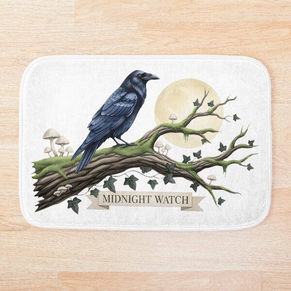 Item preview, Gothic Raven on Moonlit Branch Art – Midnight Watch, Dark Fantasy Watercolor with Ivy and Mushrooms designed and sold by Luminari Creations.