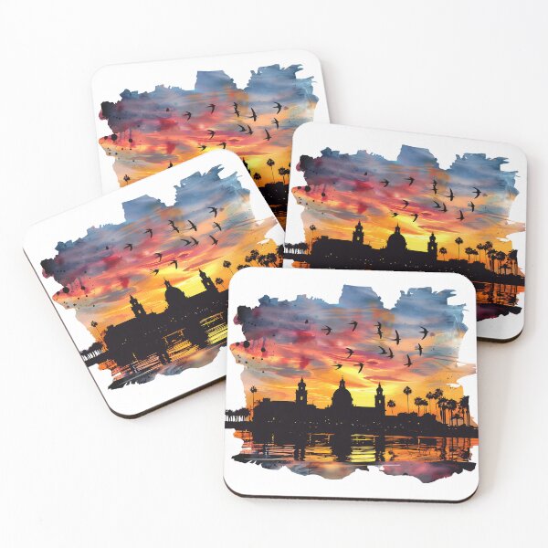 Item preview, Sunset Medina Skyline With Palms and Birds Silhouette designed and sold by DesignArtist.ia.