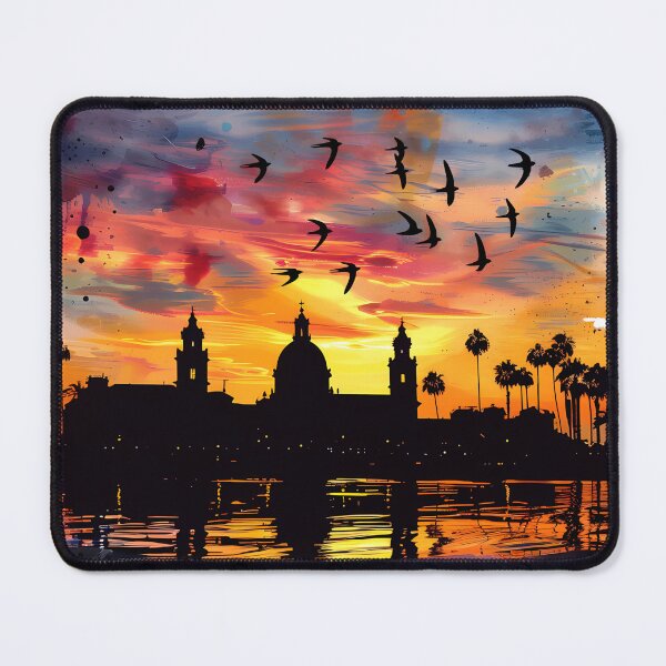 Item preview, Sunset Medina Skyline With Palms and Birds Silhouette designed and sold by DesignArtist.ia.