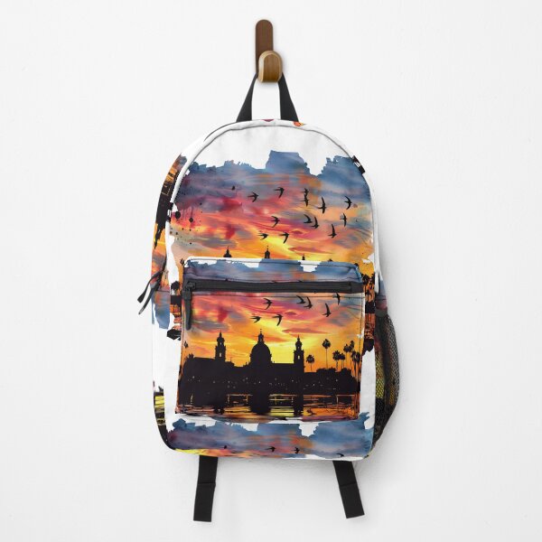 Item preview, Sunset Medina Skyline With Palms and Birds Silhouette designed and sold by DesignArtist.ia.