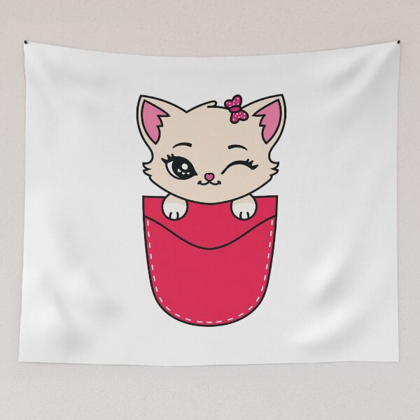 Item preview, Pocket Cute Kitty with Bow – Kawaii Winking Cat designed and sold by MarshallStickerX.