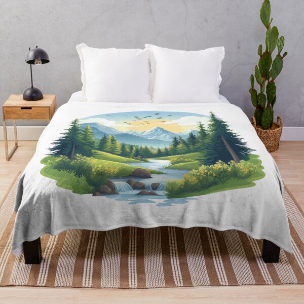 Item preview, Mountain Forest Landscape With River and Sunrise designed and sold by DesignArtist.ia.