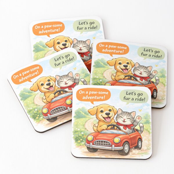 Item preview, On a Pawsome Adventure – Dog & Cat Road Trip Cartoon Design designed and sold by Furfolkz.