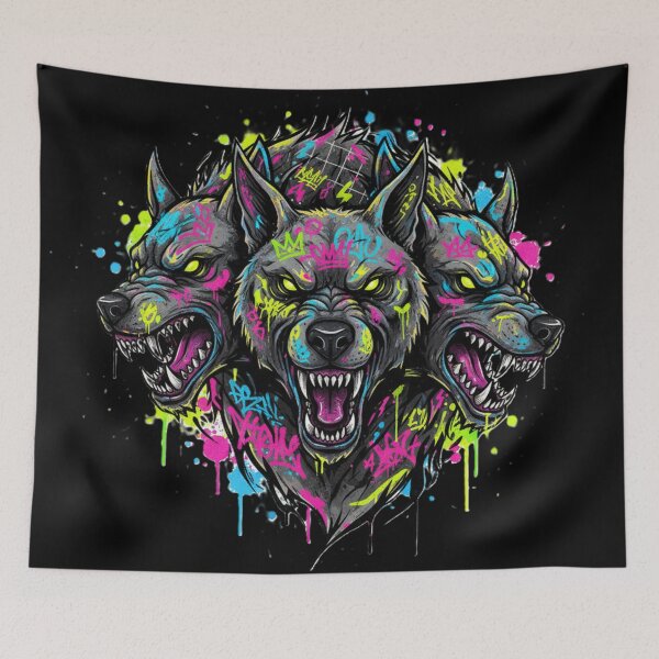 Item preview, Neon Cerberus: Vibrant Street Art Hellhound Statement designed and sold by MartinxMarie.