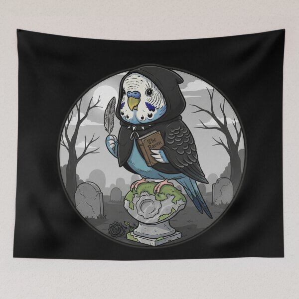 Item preview, Mystic Hooded Budgie On Graveyard Stone Fantasy Art designed and sold by RebellDancer.